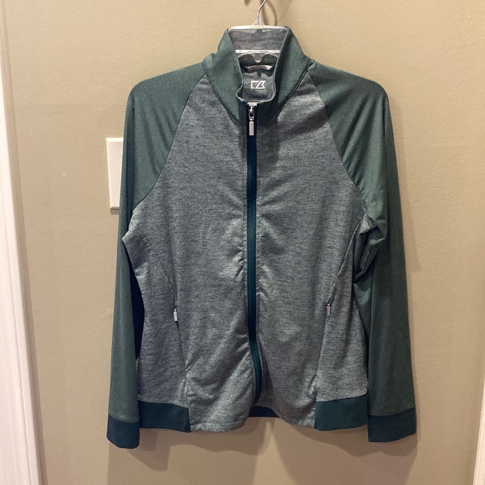 EUC Cutter & Buck Green Raglan Sleeve Full Zip Jacket Sz L CB DryTec UPF 50+